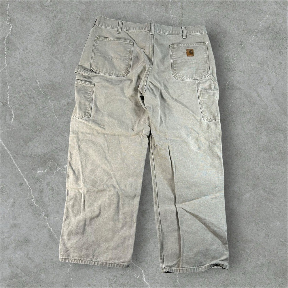 Carhartt Carpenter Pants Mens 40x30 Tan Dungaree Duck Canvas B11 DES Workwear